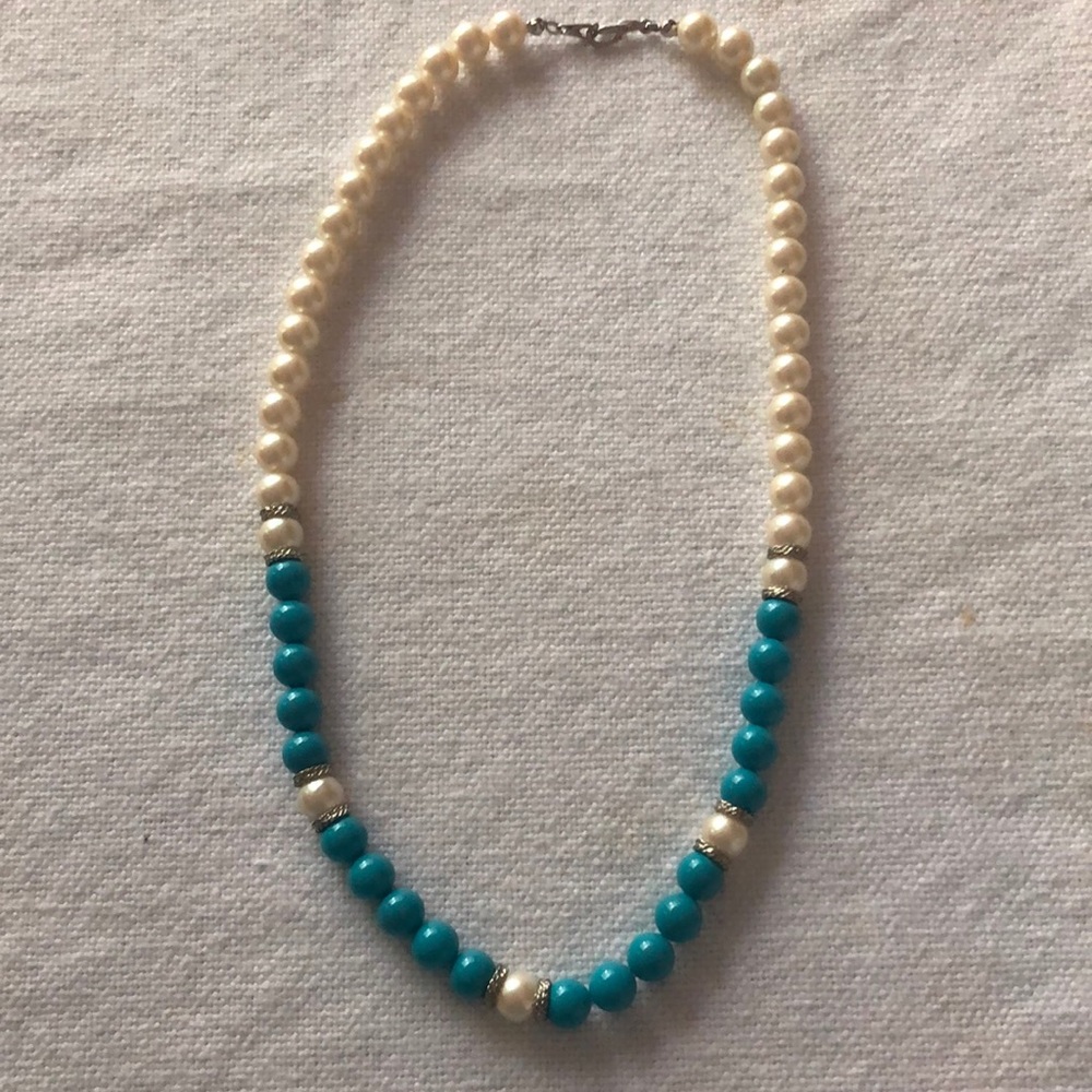Pearl Turquoise Bead Necklace 18” Vintage